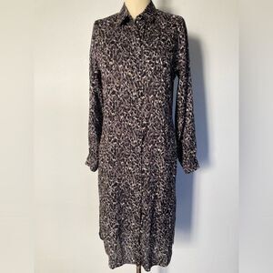 Derhy Shirtdress Viscose‎ Jacquard Abstract Leopard Button Up Dress French Boho